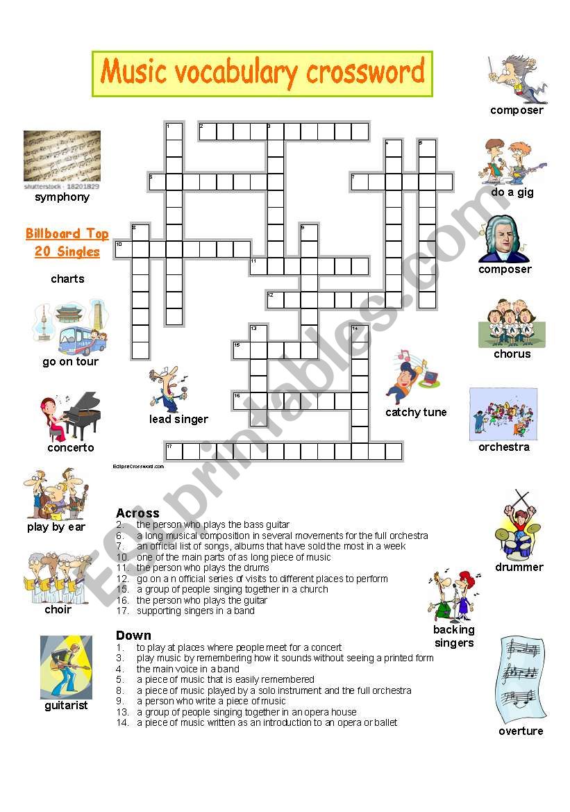 music vocabulary crossword worksheet