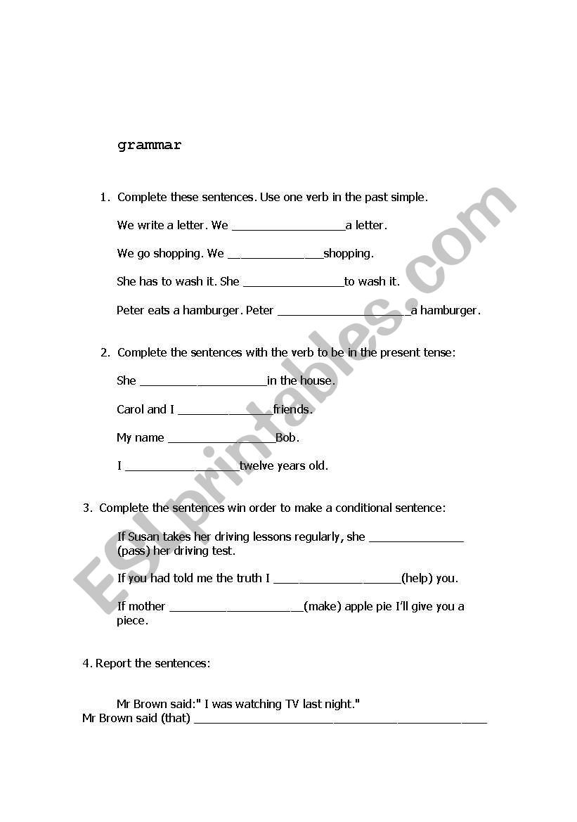 grammar test worksheet