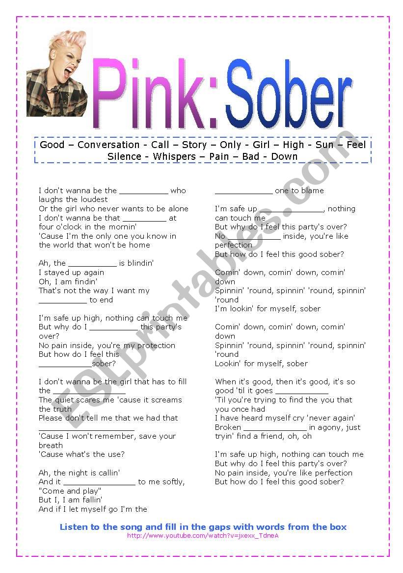 Pink: Sober worksheet