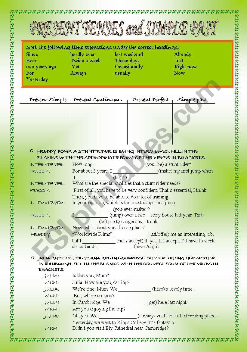 present tenses and simple past