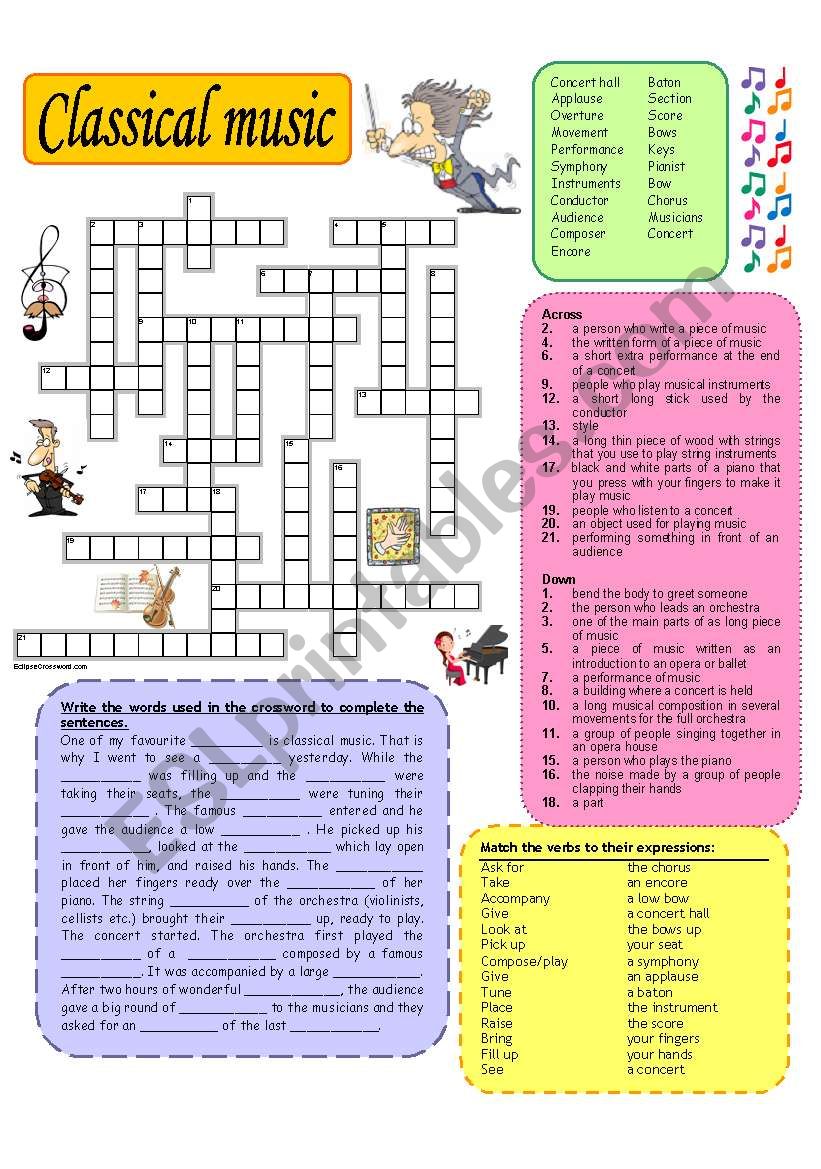 Classical music crossword worksheet