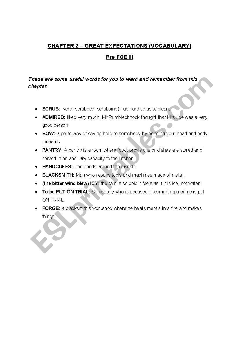 Great Expectations Vocabulary Chapter 2