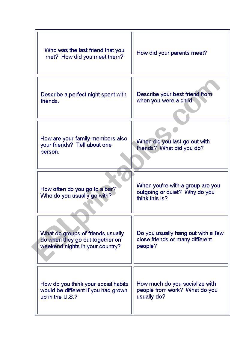 Socialising And Friends worksheet