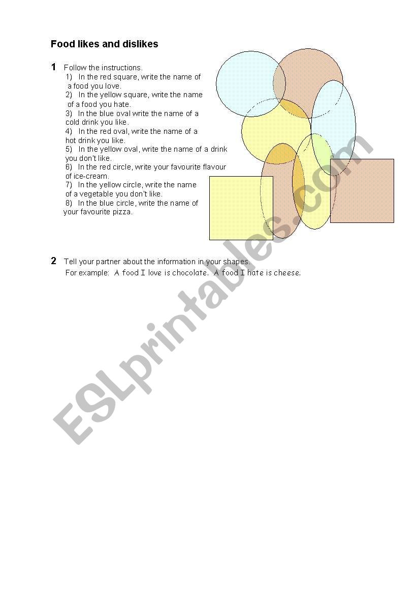 Food likes and dislikes worksheet