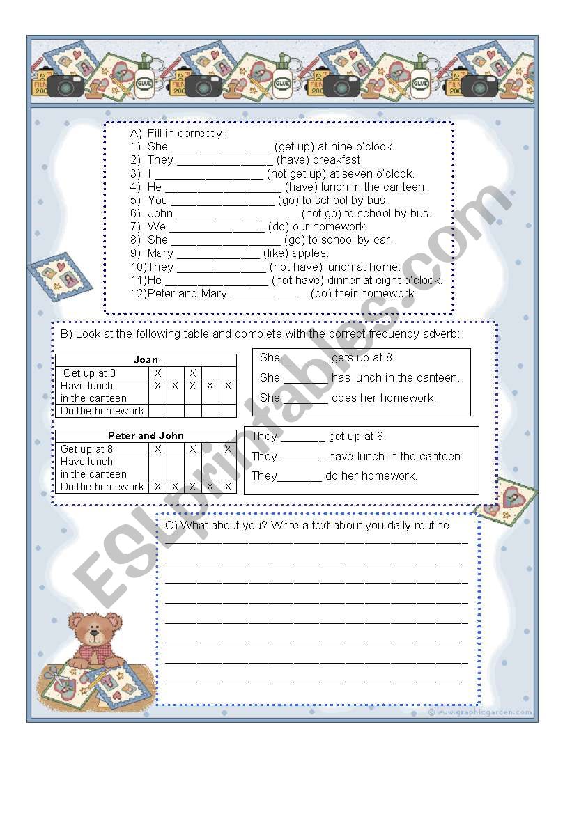 Daily routine 2 grammar worksheet