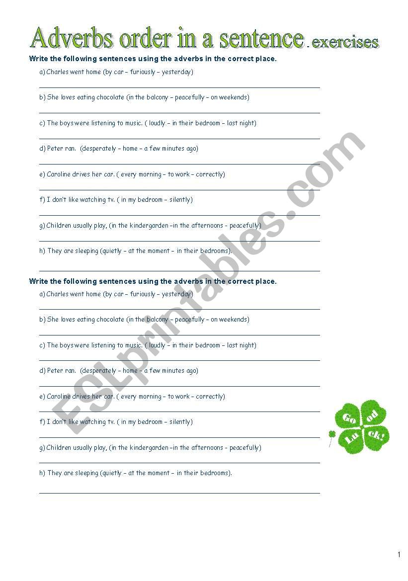 ADVERBS ORDER worksheet