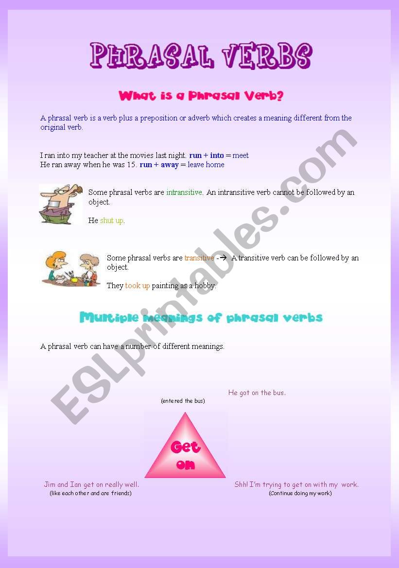 Phrasal verbs (1st part) - Theory and a list of 30 essential phrasal verbs - matching  activity  included.