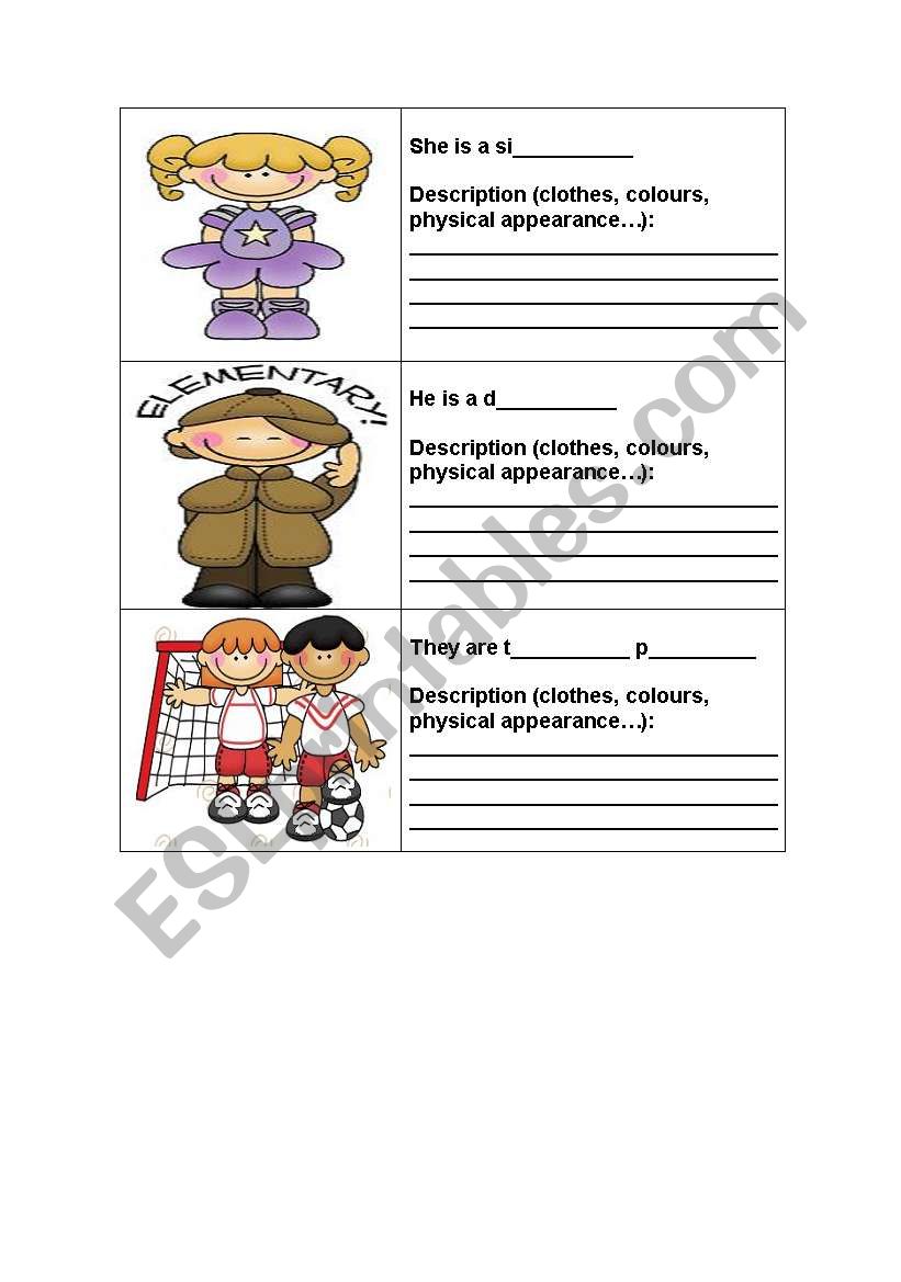 JOBS AND DESCRIPTIONS worksheet