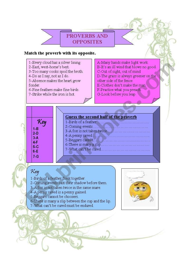 provrbs and opposites worksheet