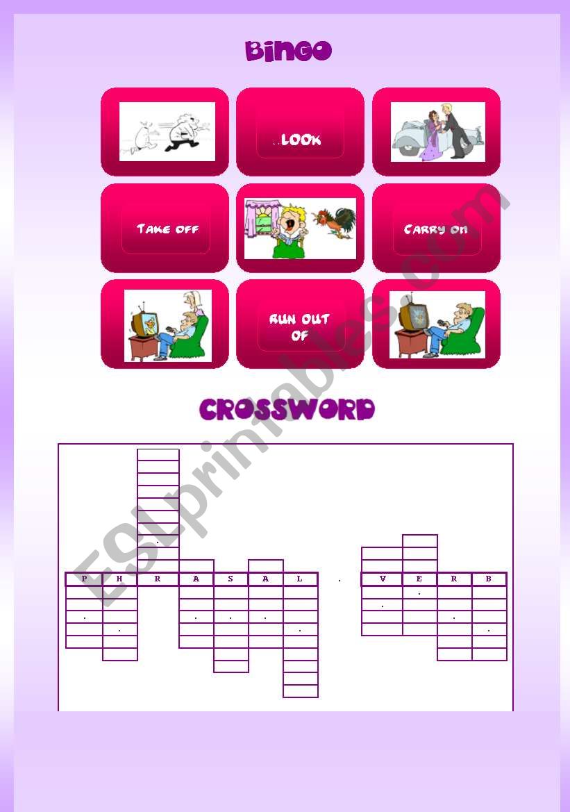 Phrasal verbs (2nd part) - Bingo and crossword 