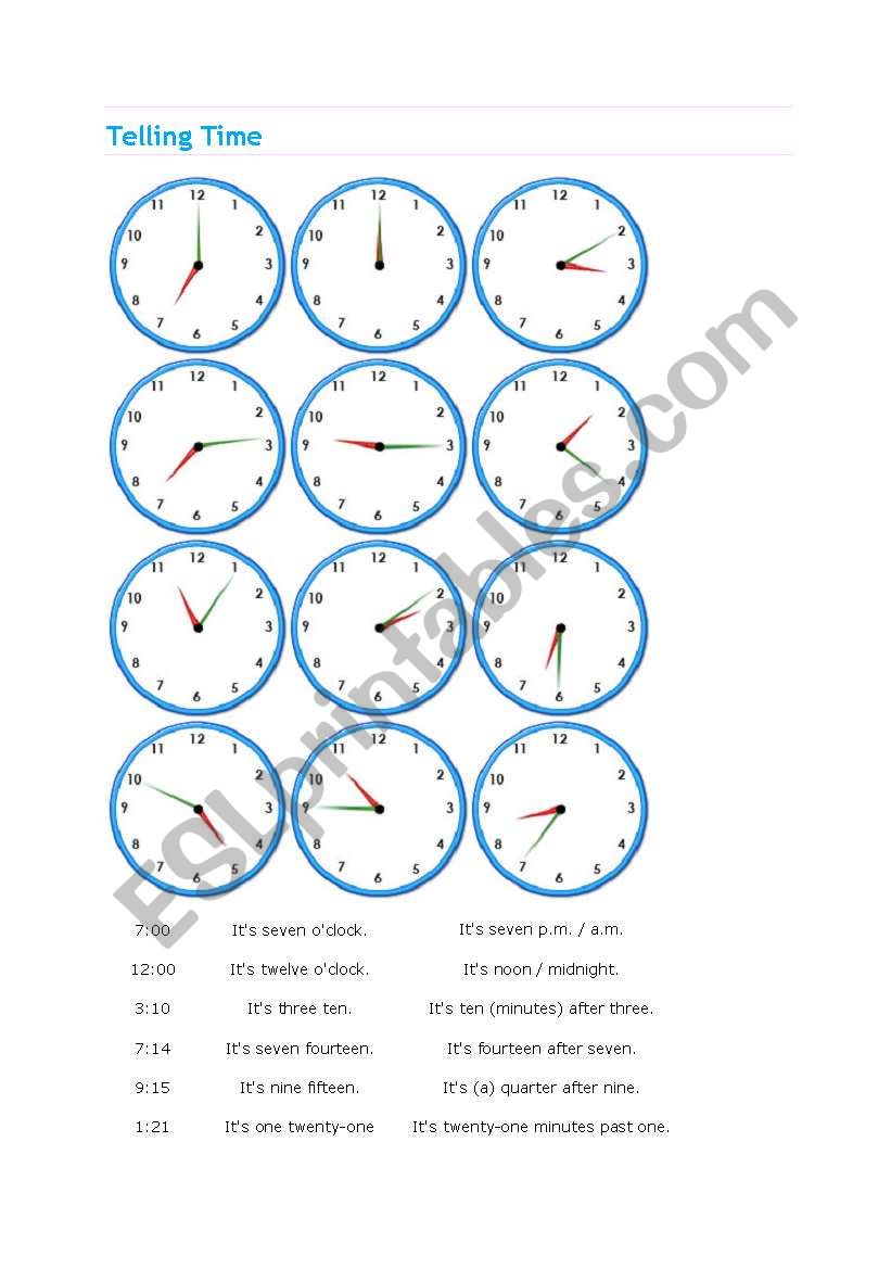 Telling the time worksheet