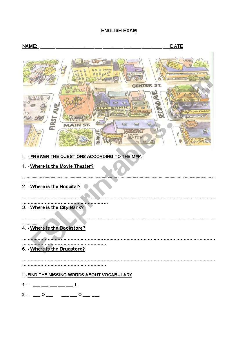 Prepositions of place worksheet