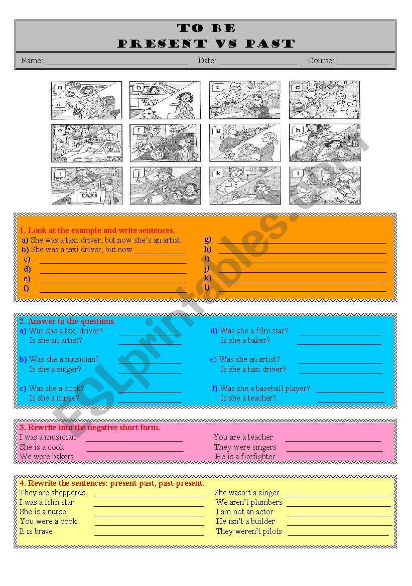 Verb TO BE (present vs past) worksheet