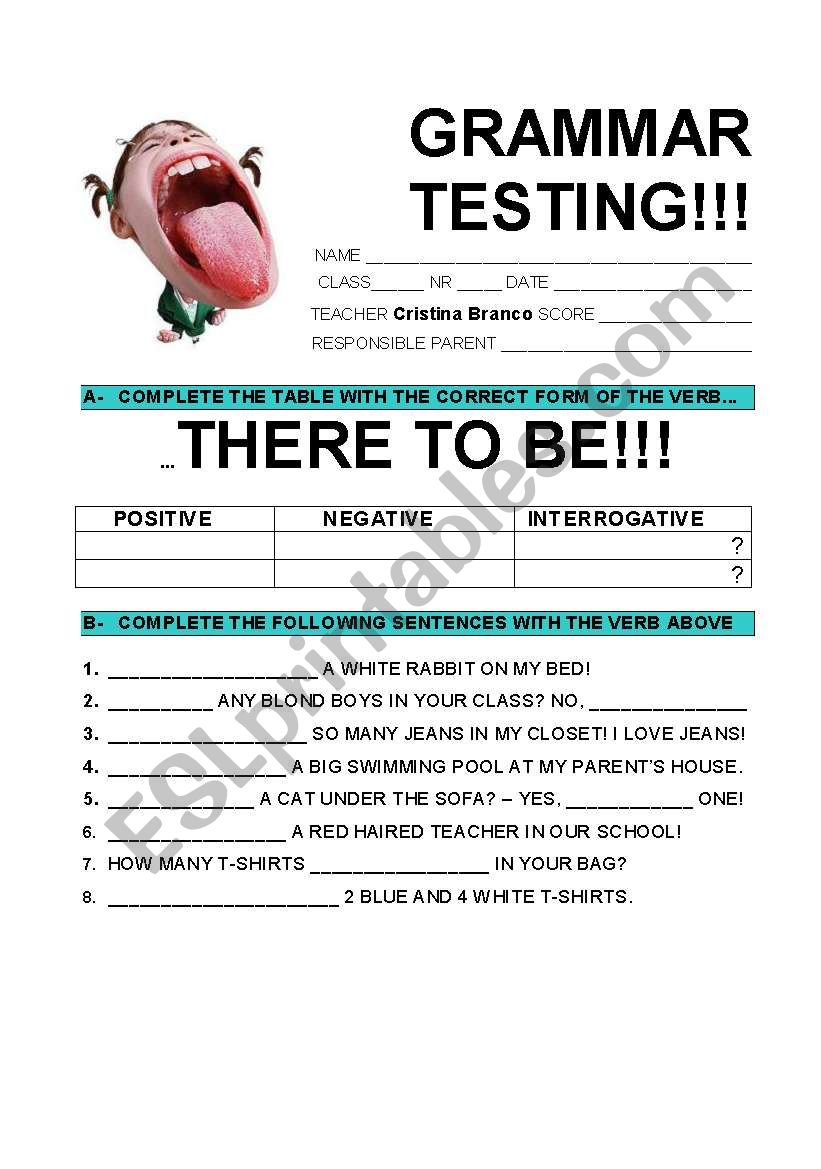 There To Be - Grammar Testing worksheet