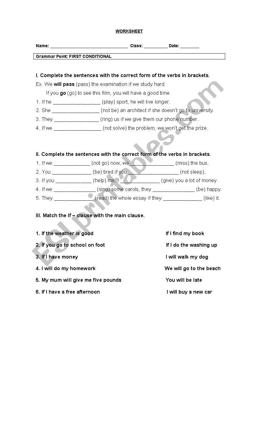 first conditional worksheet