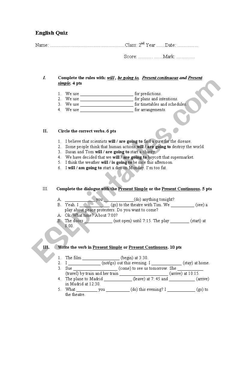 Expressing  Future worksheet