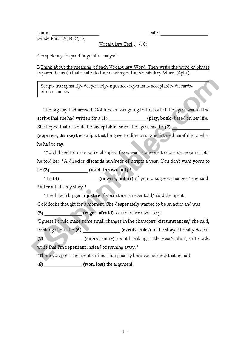 Vocabulary Practice worksheet