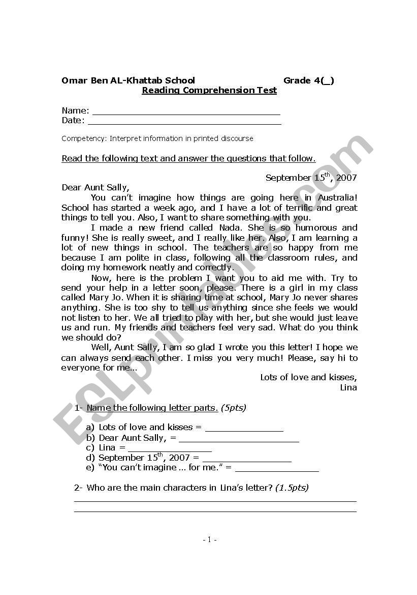 Letter Parts worksheet