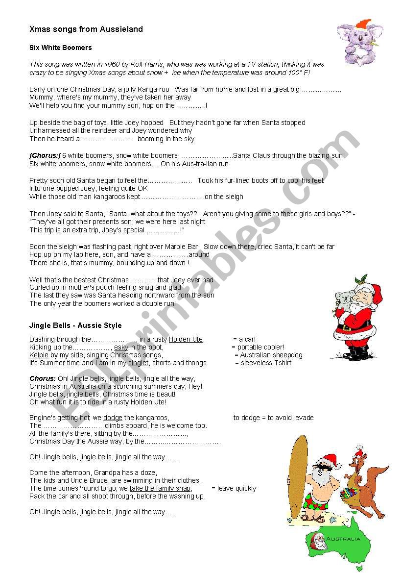 Xmassongs Australia worksheet