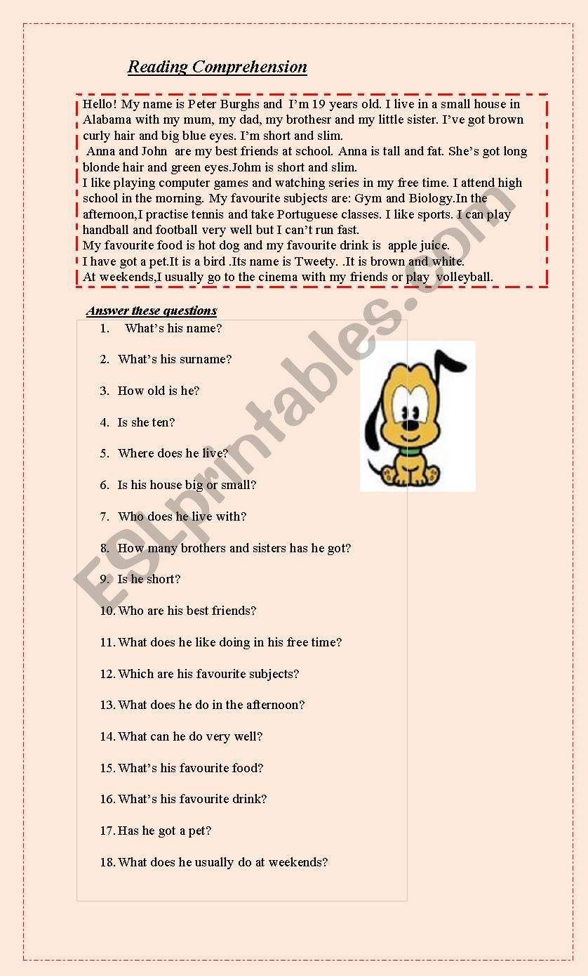 read and answer worksheet