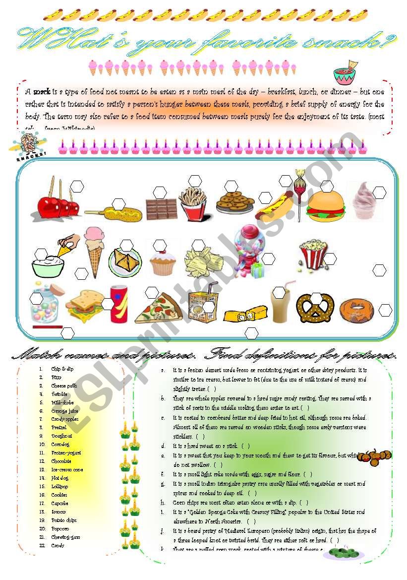 WHATÂ´S YOUR FAVORITE SNACK? worksheet