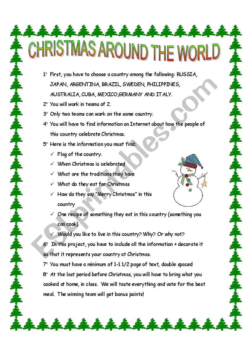 Christmas around the world worksheet