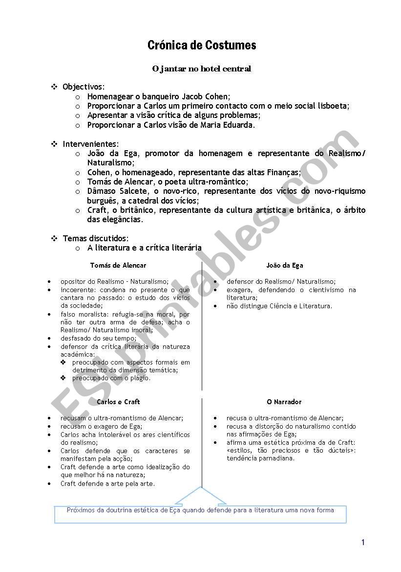 Os Maias de Ea de Queirs worksheet