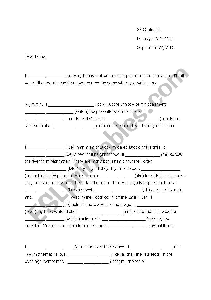 Mixed Tense Letter worksheet