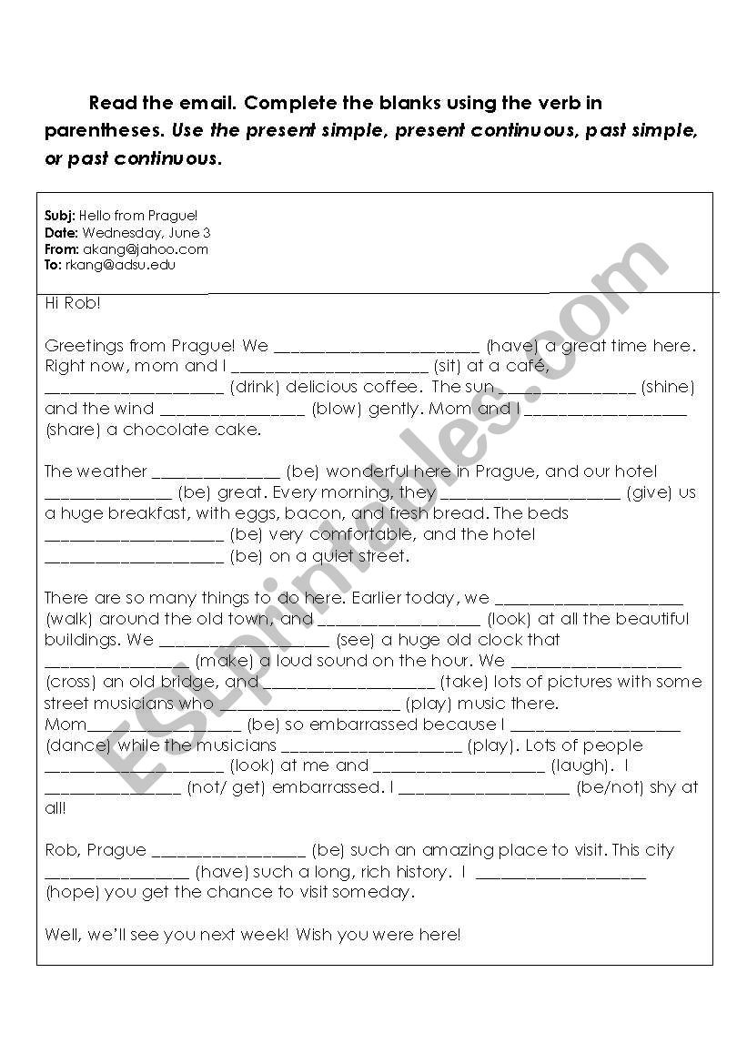 Mixed Tense Email worksheet