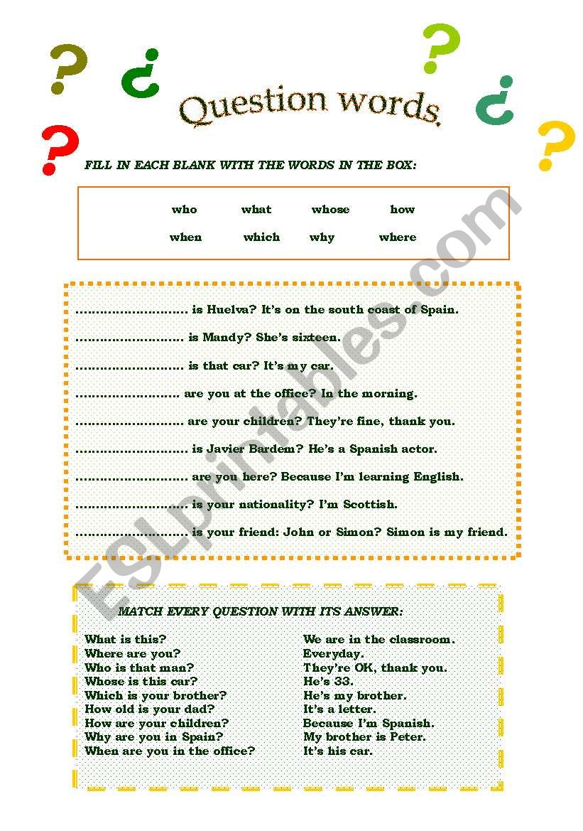 Question words worksheet