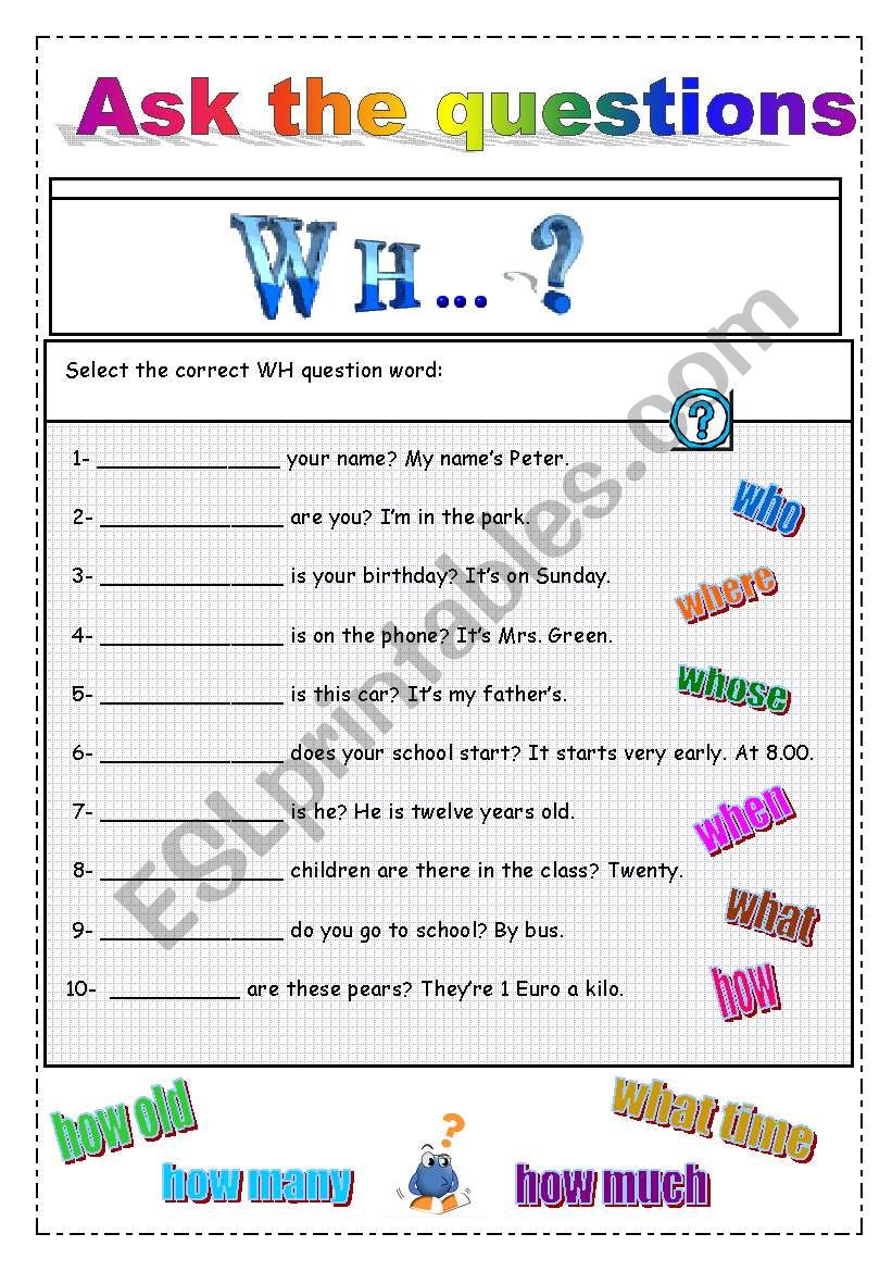 ASK QUESTIONS worksheet