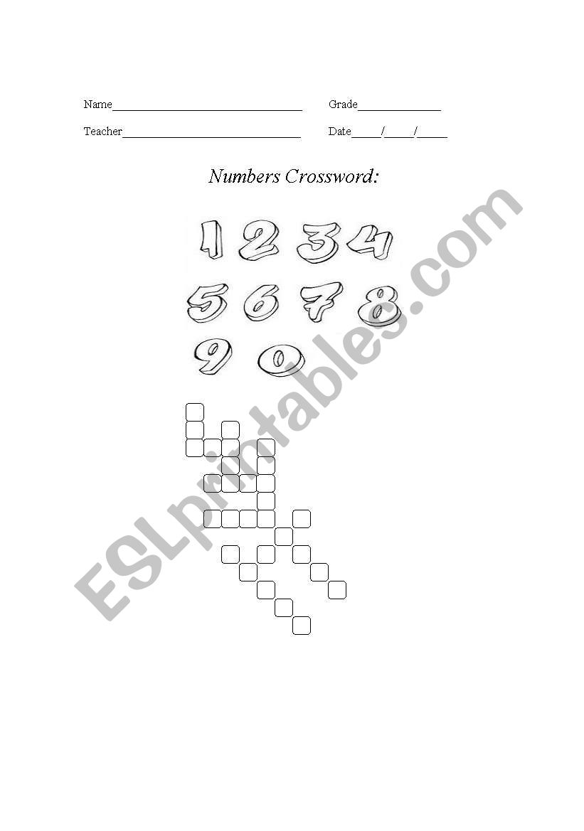 Numbers crossword. worksheet