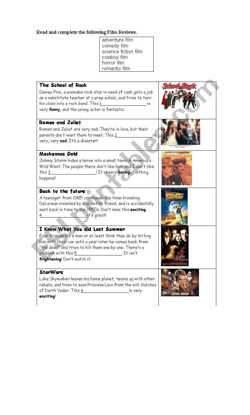 Film Reviews worksheet