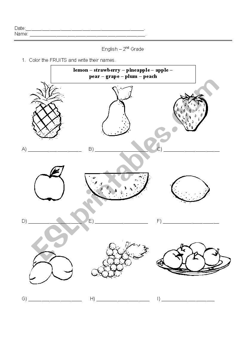 Fruits worksheet