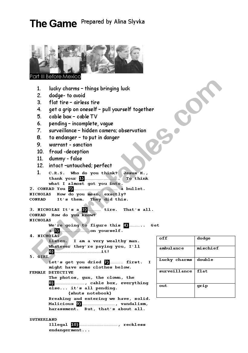 The Game worksheet