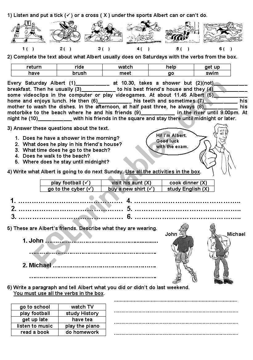 English test / exam worksheet