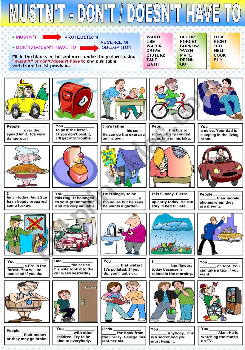 MUSTNÂ´T - DONÂ´T / DOESNÂ´T HAVE TO