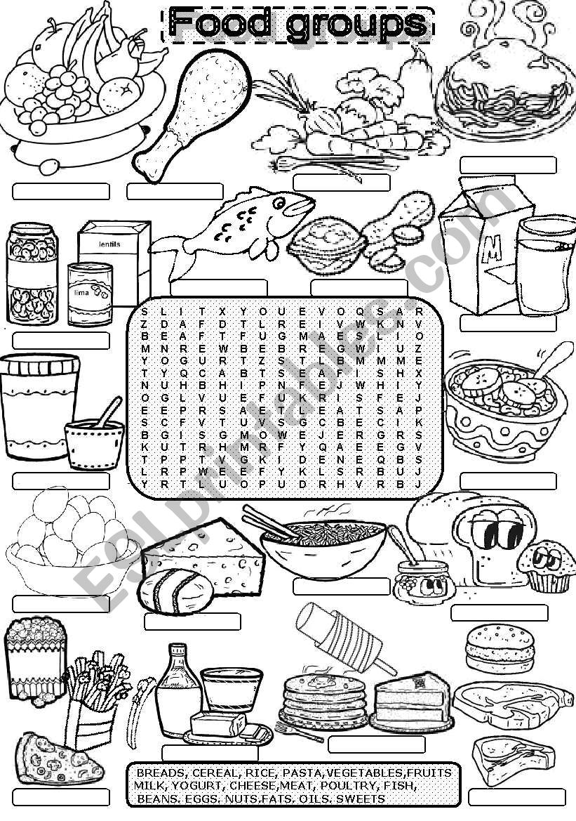 Wordsearch FOOD GROUPS worksheet