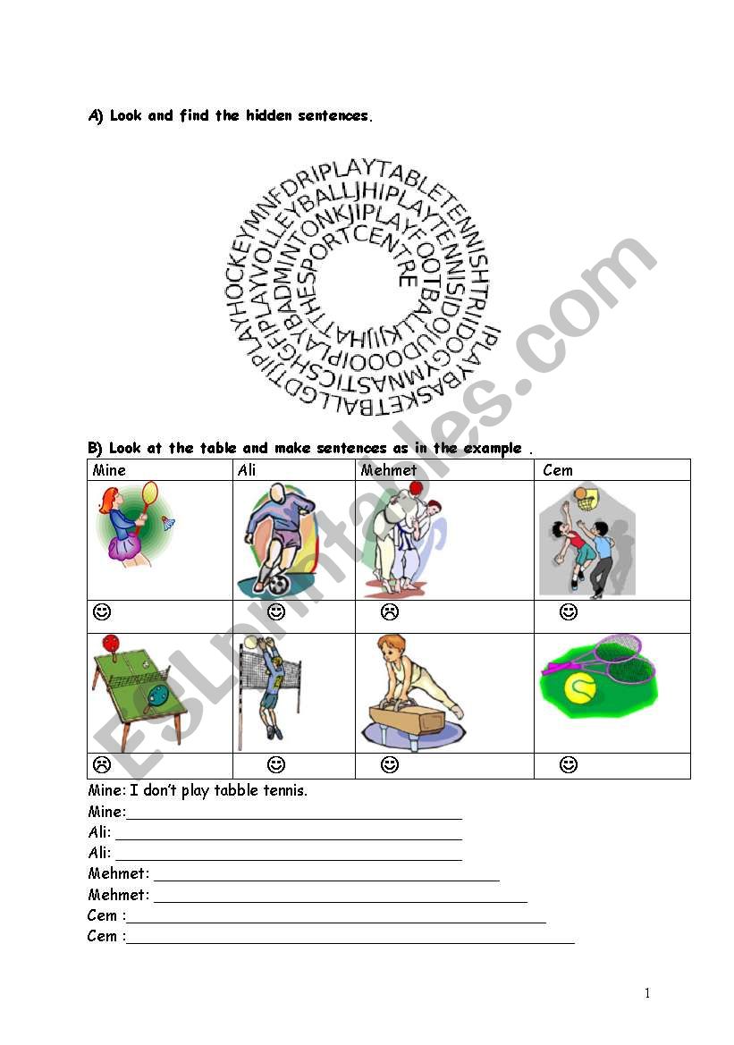 SPORTS worksheet