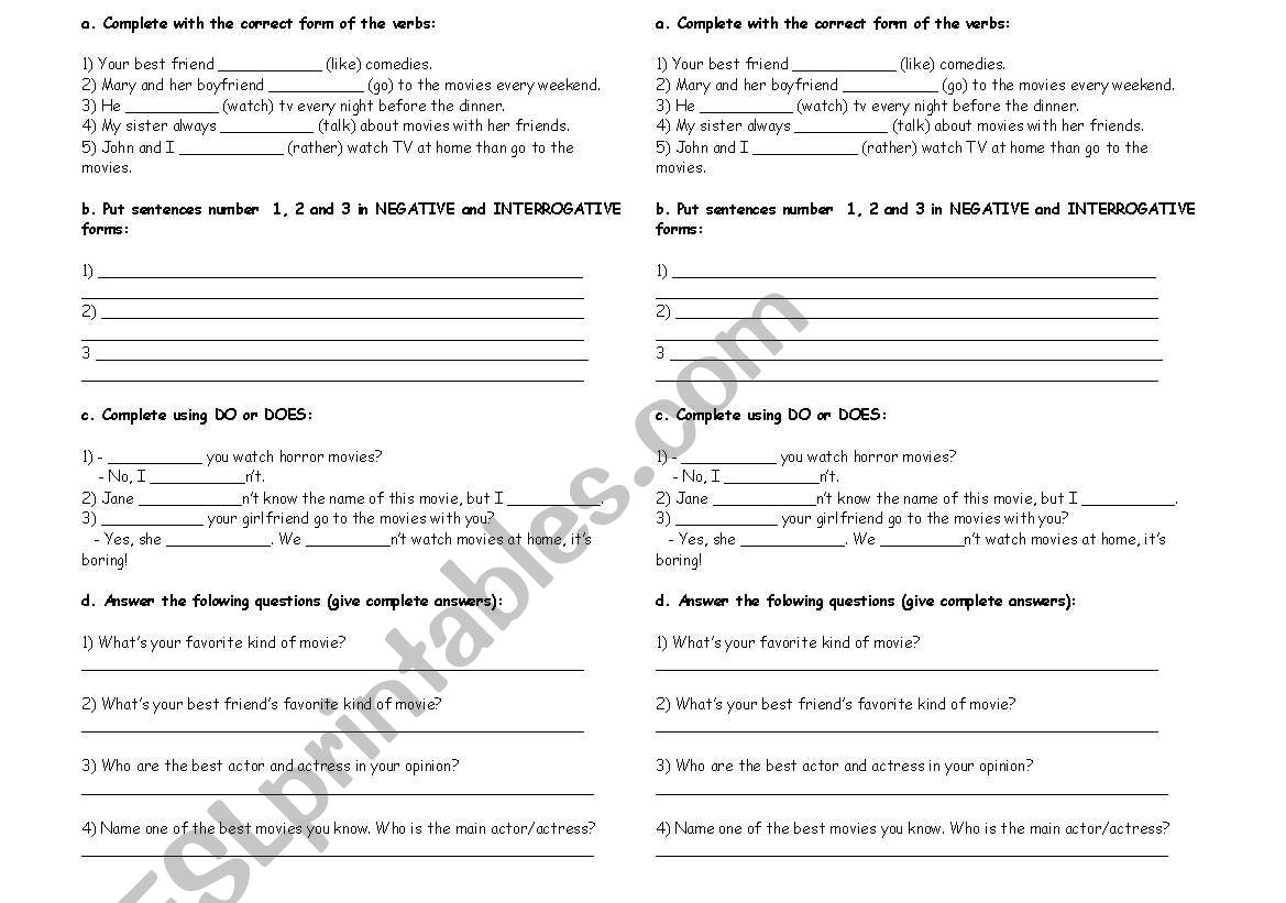 Third Person worksheet