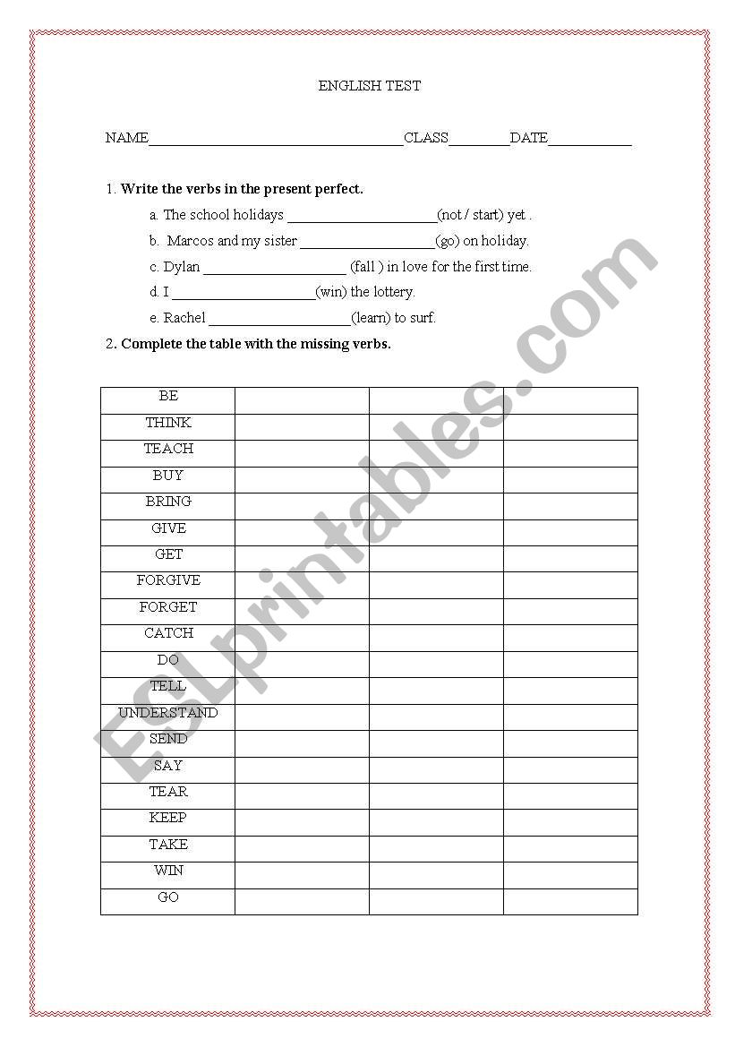 TEST (present perfect, conditional type 1, irregular verbs and translation, for or since)