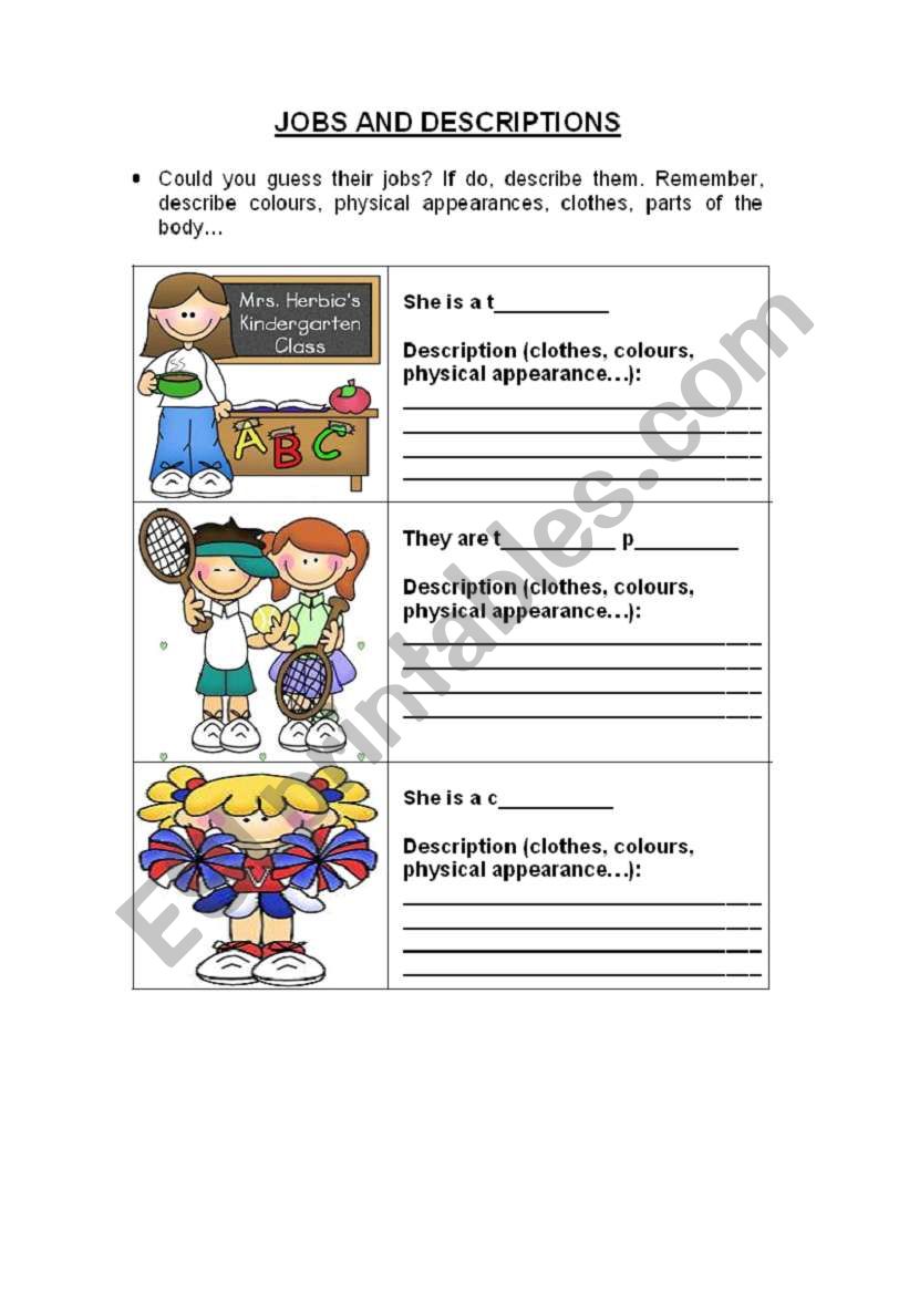 JOBS AND DESCRIPTIONS worksheet