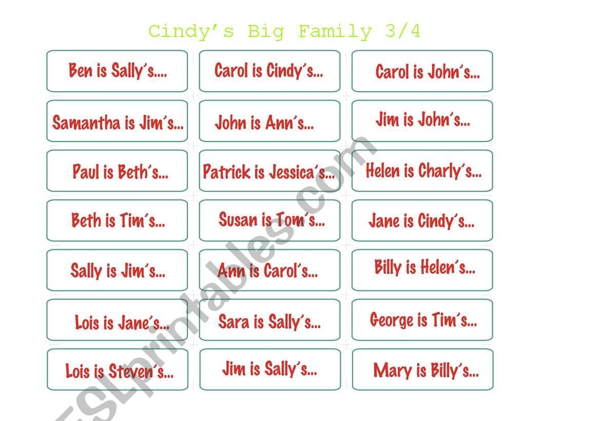 Cindys Big Family 3 worksheet