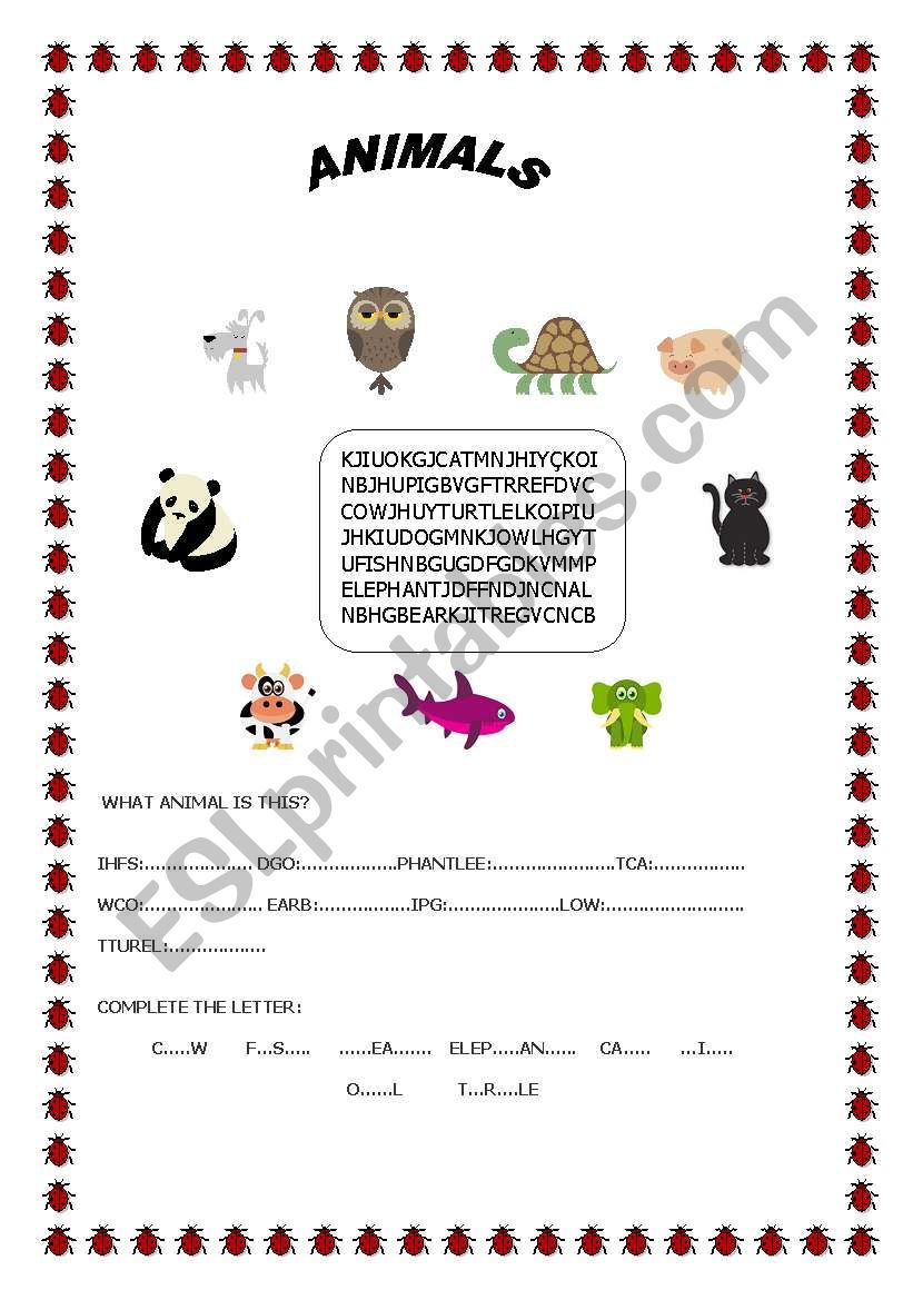 ANIMALS worksheet