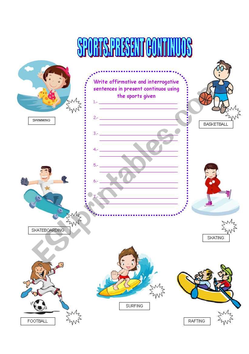 SPORTS AND PRESENT CONTINUOUS worksheet