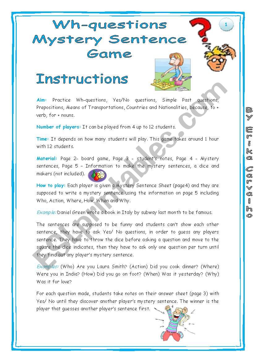 Wh Questions Mystery Game Esl Worksheet By Erika Andel