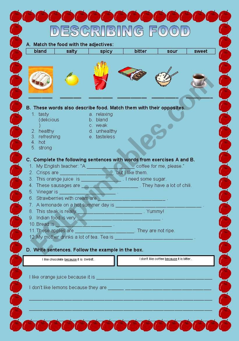 Describing food and drinks worksheet