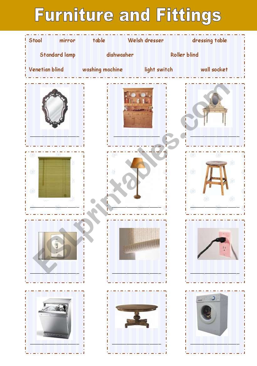 Furniture and fittings worksheet