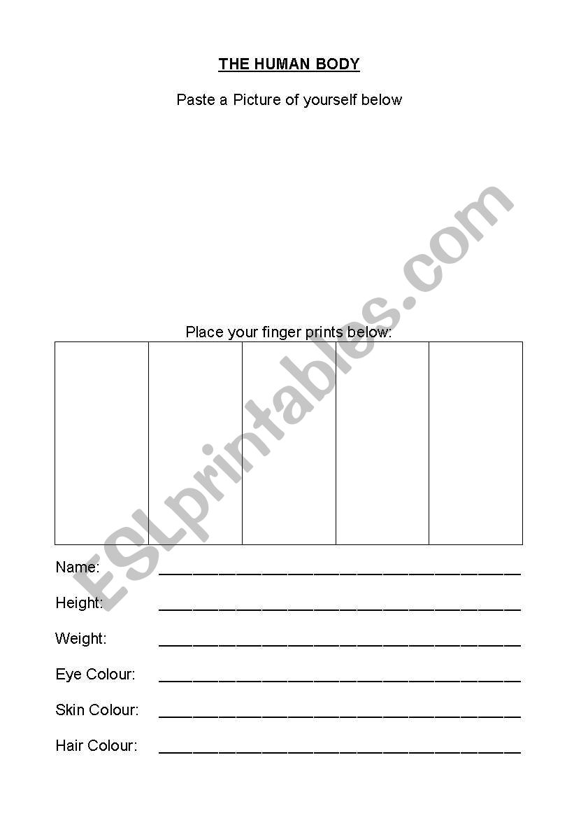 Human Body - Title Page worksheet