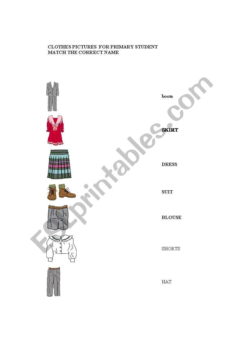 MATCHING  CLOTHES VOCABULARY worksheet